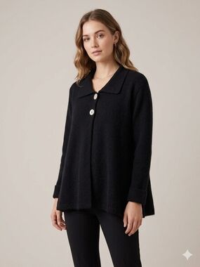 Beyond Threads Cardigan Sweater Women S Black Baby Alpaca Wool Shell Buttons